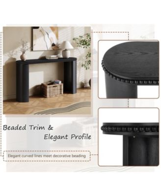 Vintage Console Table - Beaded Trim, Reversible Legs, Natural Wood