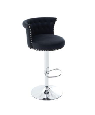 Streamdale Velvet Bar Stool, Adjustable Swivel, Silver Legs