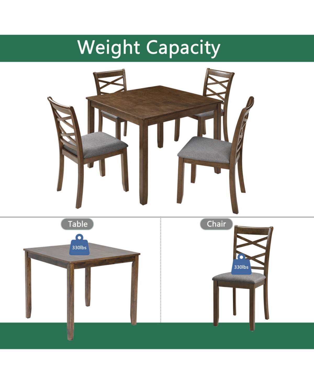 Streamdale Furniture Streamdale Elegant Walnut 5-Piece Dining Table Set