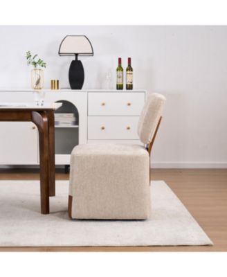 Streamdale Linen Upholstered Armless Dining Chair with Casters,BEIGE