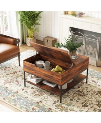 Flip-Top Coffee Table - Dark Walnut & Black Metal - Lift-Top w/ Storage