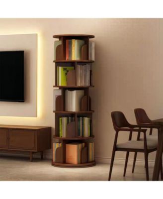 Rotating Bookshelf 5-Tier 360 Spinning Tower - Walnut
