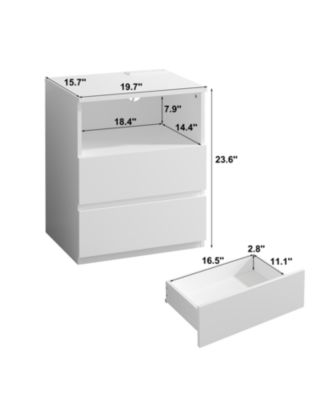  End Table with USB C Charging, 2 Drawers, Storage Cabinet - White