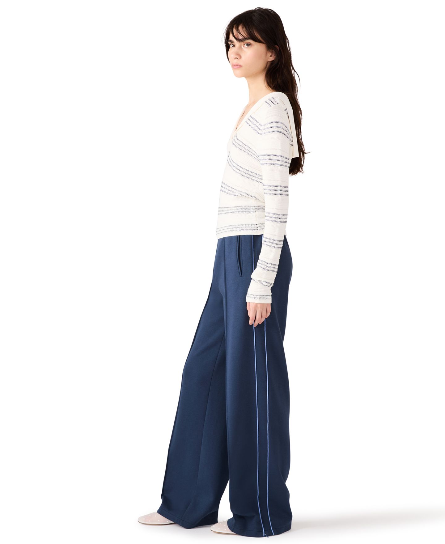 Женский свитер Steve Madden V-Neck Stripe, цвет: Облачный — фото 3
