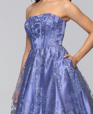 Juniors' Glittered Strapless Corset Gown