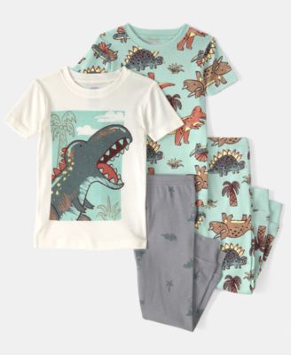Baby Boys' Dinosaur Crewneck Top and Snug-Fit Pajama, 4-Piece Set