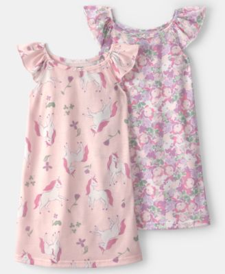 Girls' Toddler 2T-5T Unicorn Floral Print Loose-Fit Night Gowns, 2-Piece Set