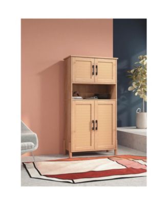 Mid-Century 4-Door Rattan Cabinet