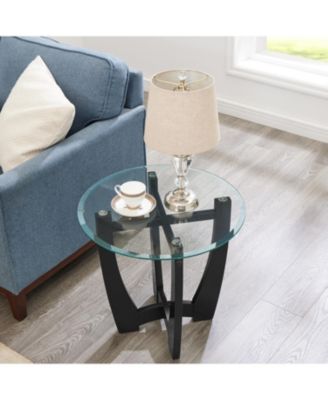  23.5" Round Glass Coffee Table - Black