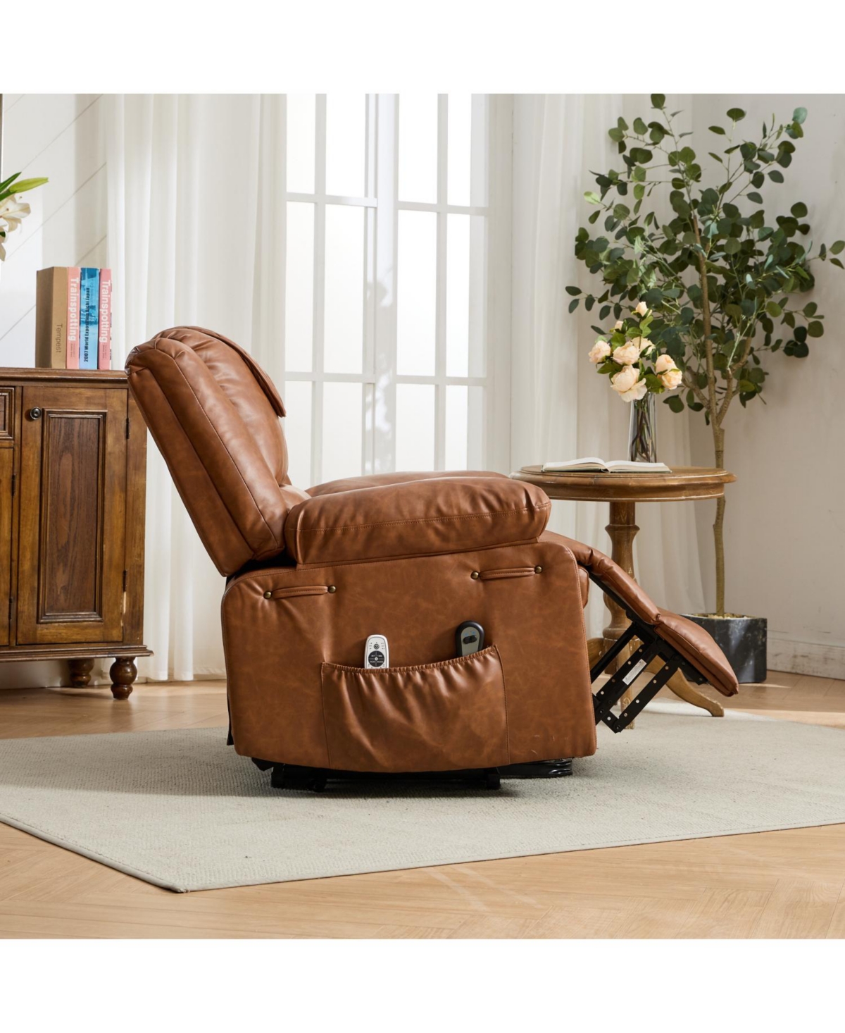 Streamdale Furniture Brown Pu Remote-Controlled Heating and Massage Assistive Recliner for SeniorsI