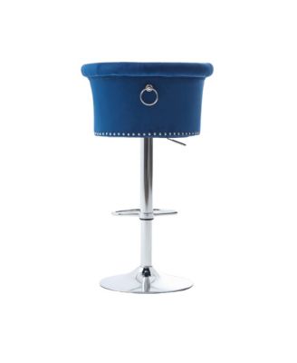 Velvet Bar Stool Set of 2, Adjustable Swivel, Silver Legs