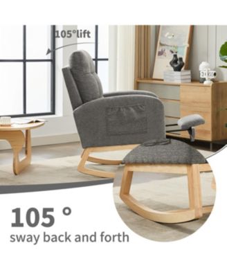 Modern Rocking Chair with Wood Legs & Adjustable Footrest