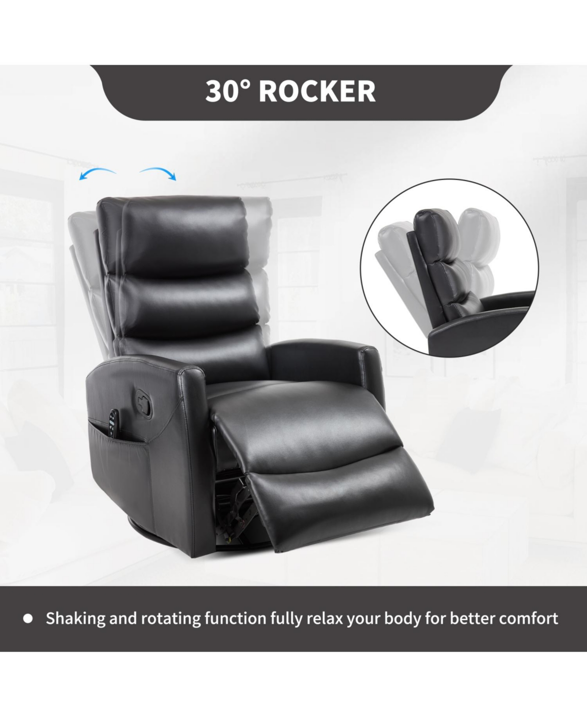 Streamdale Furniture Heat Massage Rocker Recliner Chair, Swivel Fabric