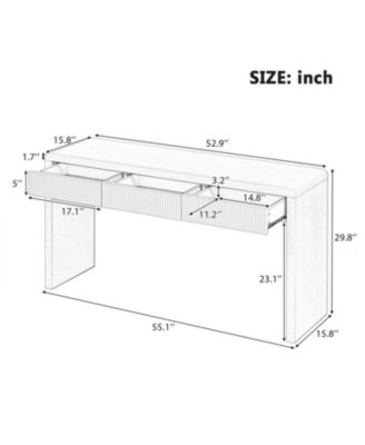  Rustic Console Table - Fluted Drawers, Wood Veneer, Apricot