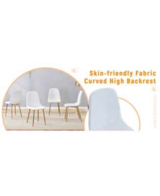 White PU Dining Chairs (Set of 4) - Golden Metal Legs