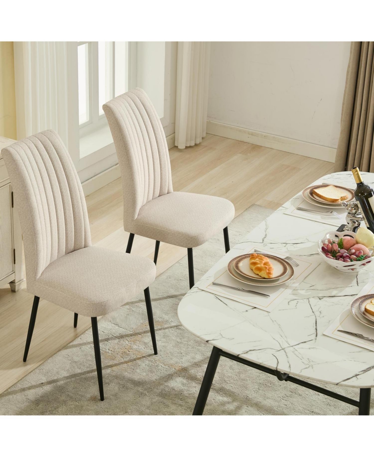 Streamdale Furniture Streamdale Beige Velvet Dining Chairs (Set of 2) - Adjustable Feet