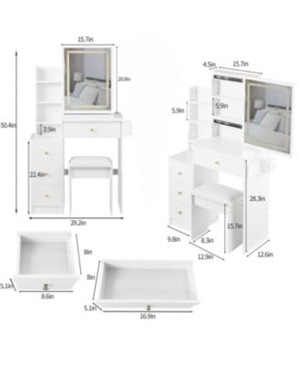 Bedside Vanity Table with Sliding LED Mirror and Charging Station