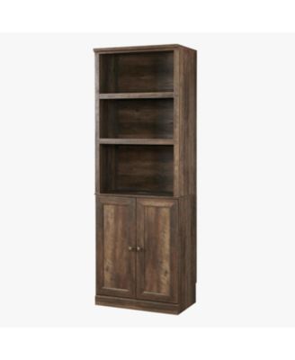 1 Doors Bookshelf with USB Port and 3 Open Shelves Bookcase Side Cabinet Storage Shelves