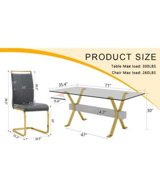 Streamdale Elegant Tempered Glass Dining Set (71"x35.4") with 8 Dark Gray Chairs