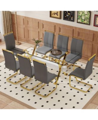 Streamdale Elegant Tempered Glass Dining Set (71"x35.4") with 8 Dark Gray Chairs