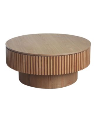 31.5" Round Wood Coffee Table with Storage