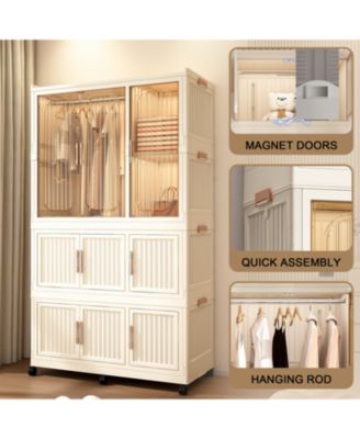 Portable Wardrobe Closet Organizer - 9 Cubes & Rod White