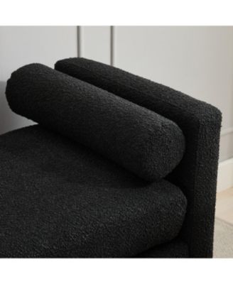 Elegant Black Boucle Upholstered Bench with Bolsters