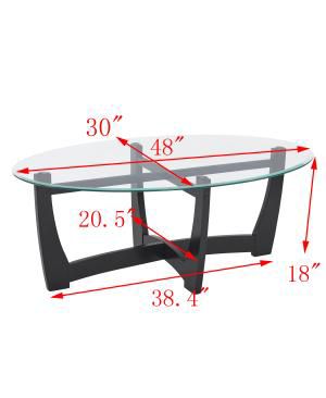 Streamdale 48" Oval Glass Coffee Table - Black Round Center Table