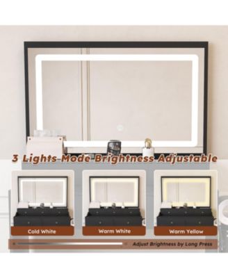 Modern Vanity Desk with Lighted Mirror & Power Outlet - Black