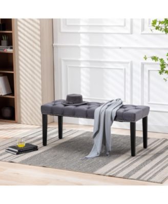 Tufted Velvet Bench Ottoman - Dark Gray