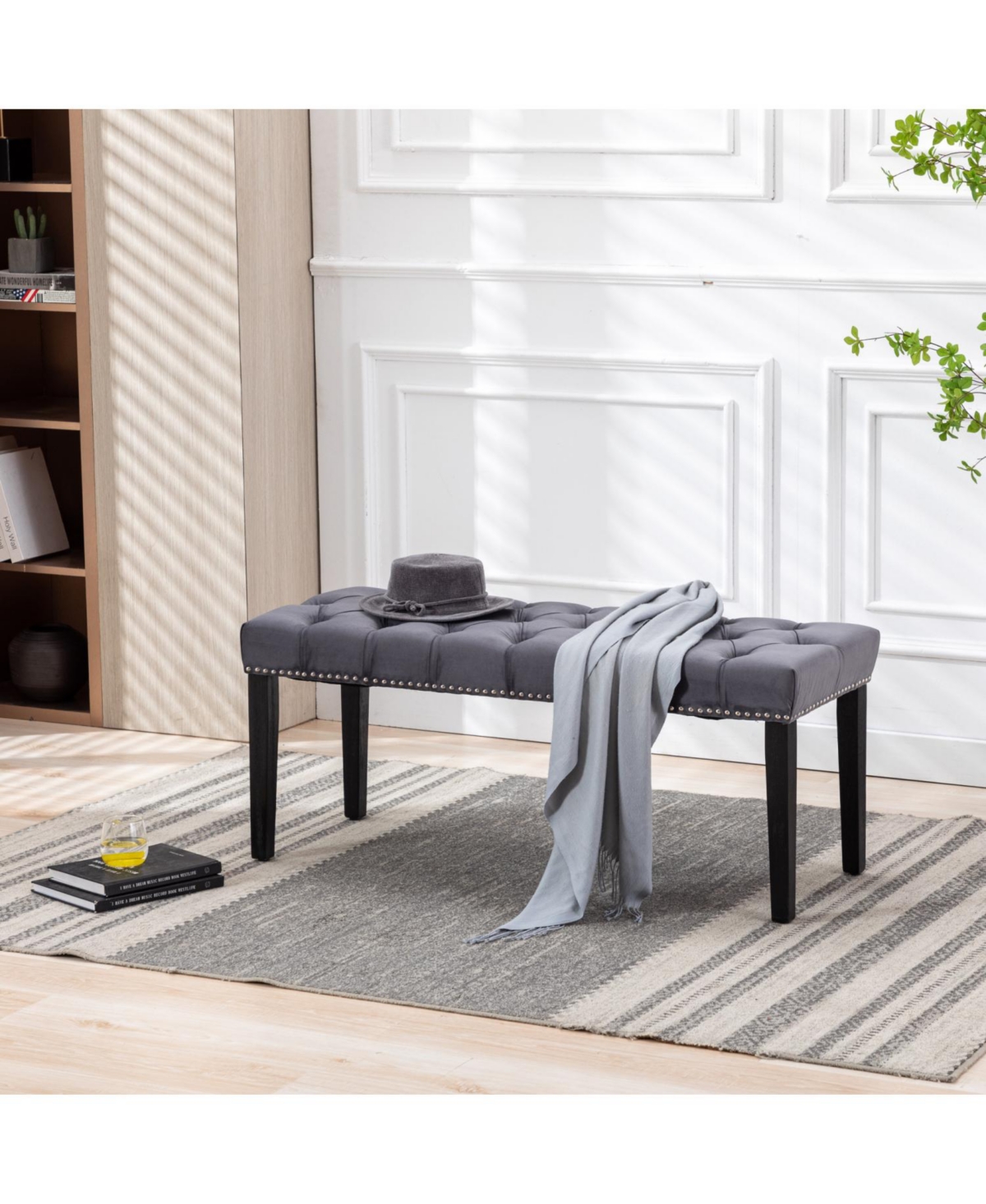 Streamdale Furniture Tufted Velvet Bench Ottoman - Dark Gray