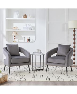 Velvet Open Back Accent Chair, Metal Legs