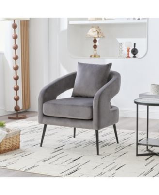 Velvet Open Back Accent Chair, Metal Legs