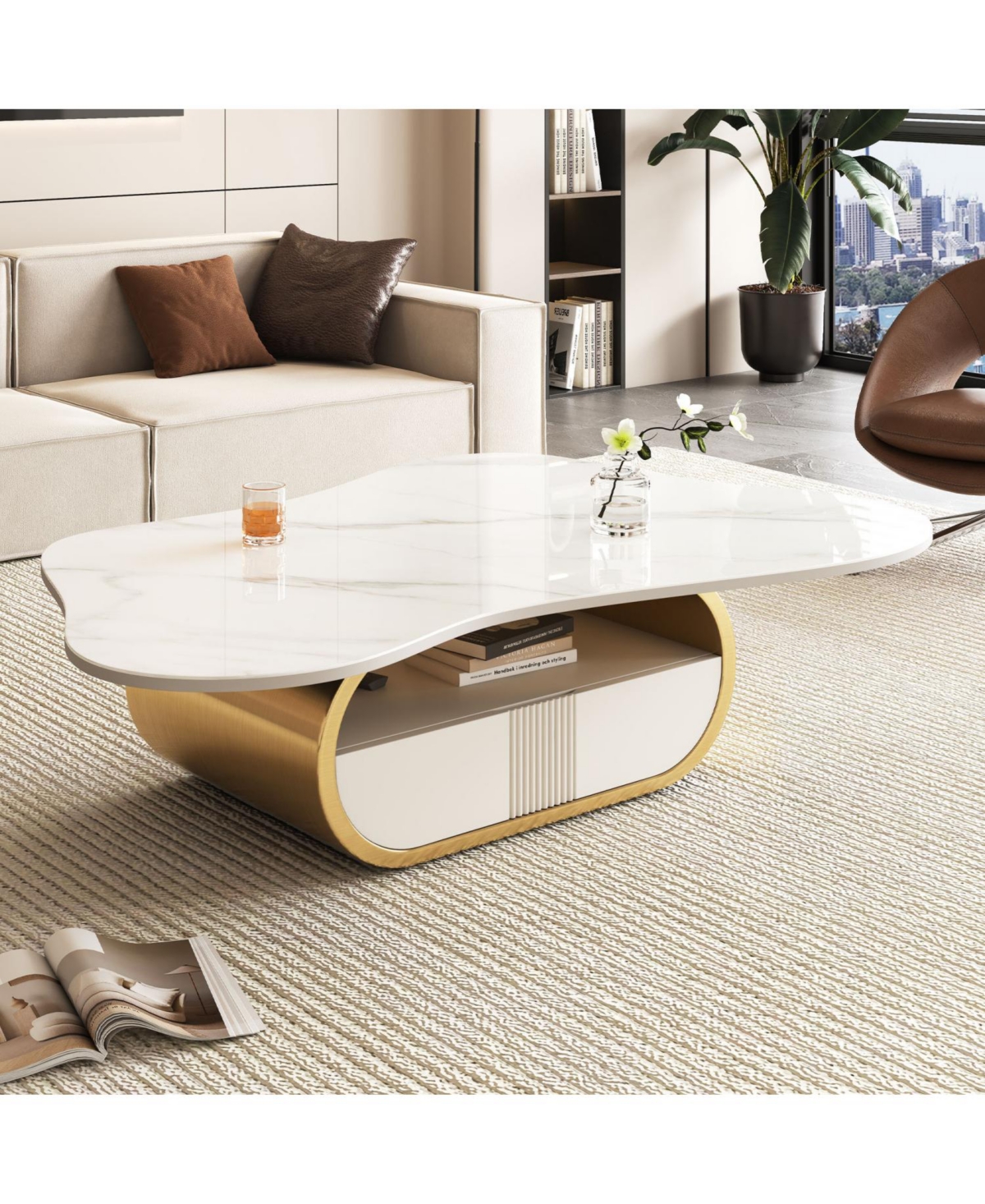 Streamdale Furniture Streamdale Butterfly Coffee Table - Sintered Stone Top, Storage & Drawer
