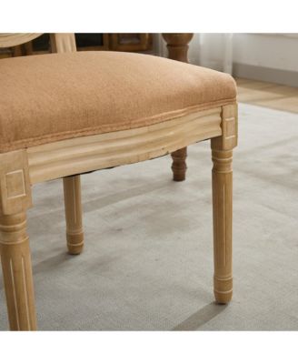  French Style Linen Dining Chairs, Set of 2, Tan