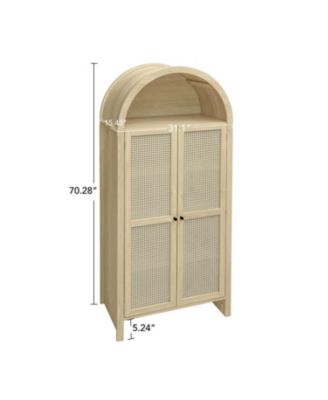 Arched Kitchen Pantry Cabinet with Rattan Door & Adjustable Shelves