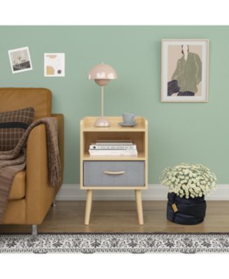 Nightstand with Fabric Drawer & Storage - Oak