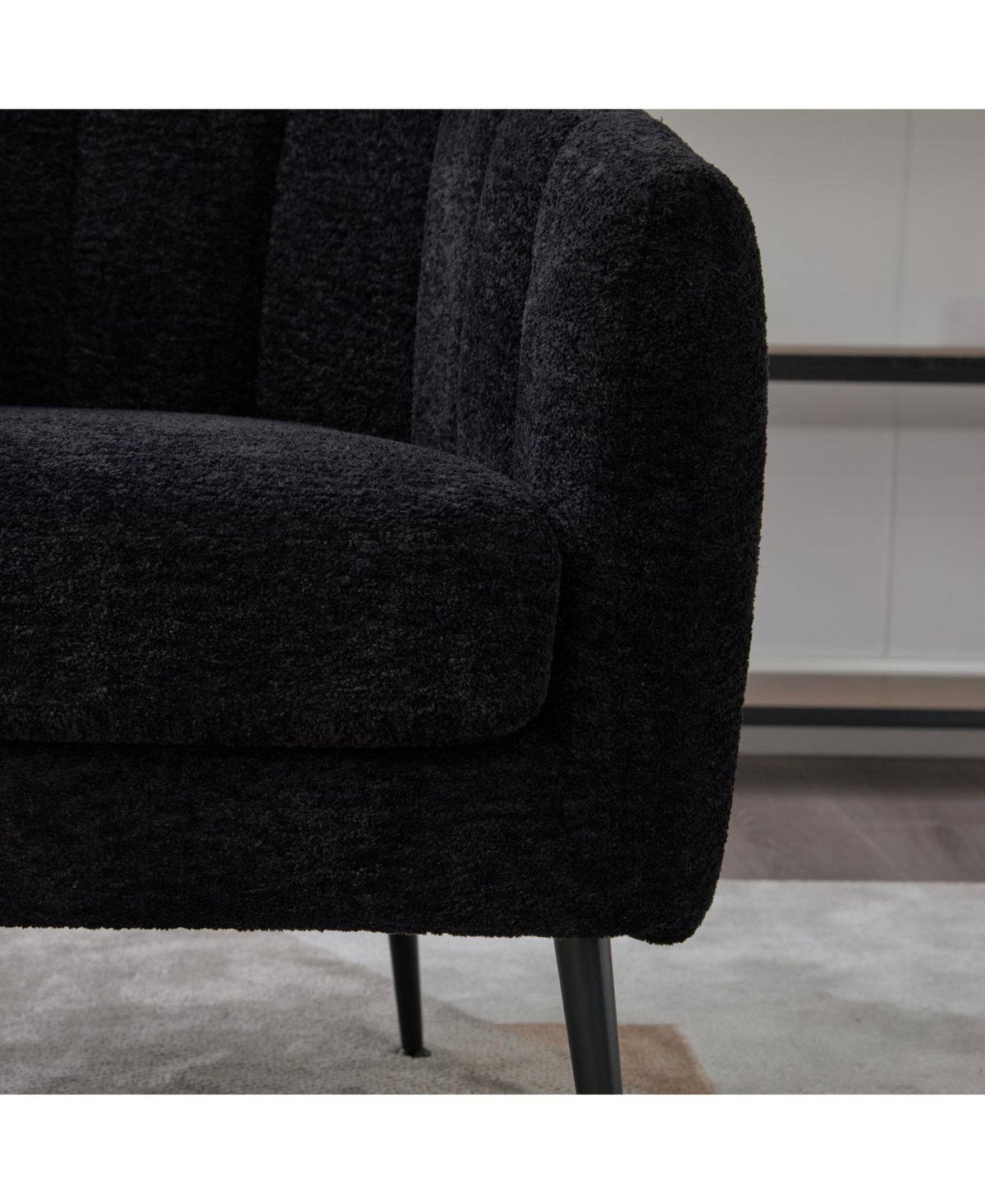 Streamdale Furniture Chenille Barrel Accent Chair with Metal Legs - Black