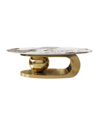 Oval Faux Marble Coffee Table with Stainless Steel Base