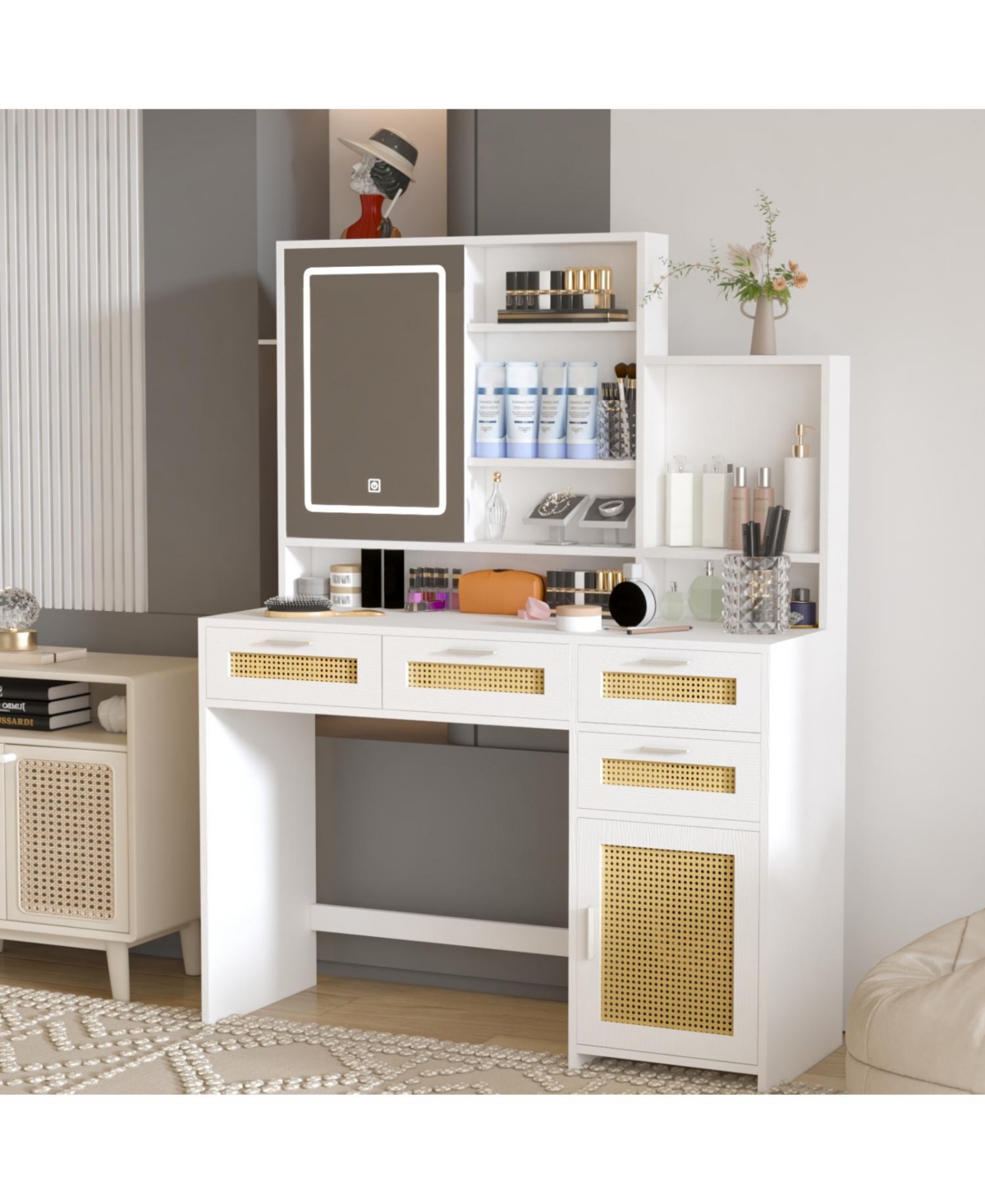 Streamdale Furniture Streamdale Led Makeup Vanity with Adjustable Lighting and Storage