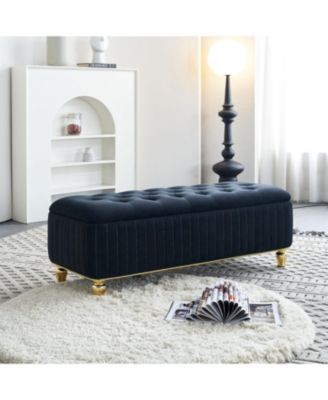 Streamdale Velvet Storage Ottoman with Gold Accents