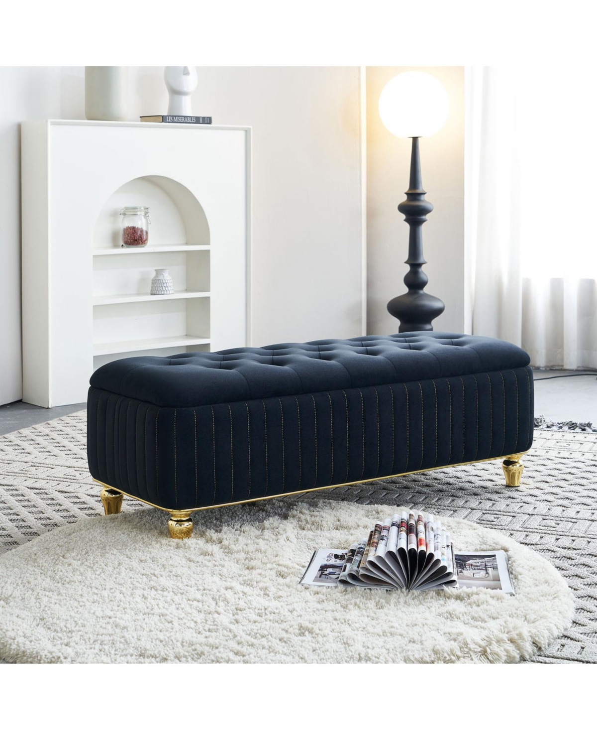 Streamdale Furniture Streamdale Velvet Storage Ottoman with Gold Accents