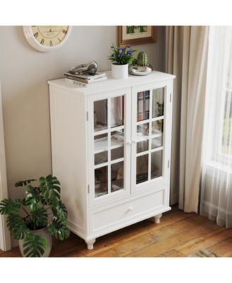 Modern White Glass Door Buffet Cabinet
