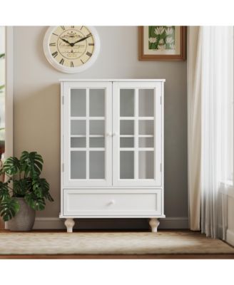 Modern White Glass Door Buffet Cabinet