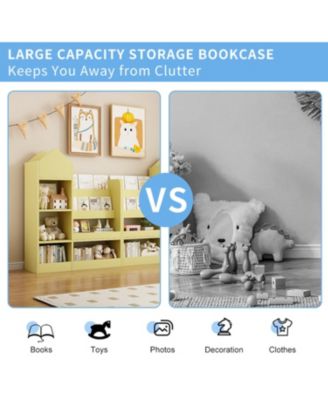 Streamdale Yellow Kids Wooden Bookshelf with 6 Compartments and 2 Baskets