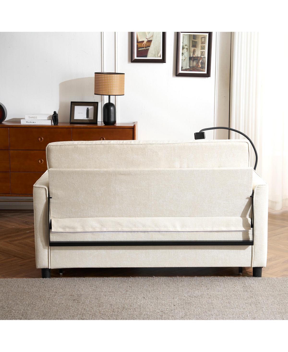 Streamdale Furniture Loveseat Sofa Bed with Reversible Backrest, Side Pockets, Usb Ports and Phone Holder