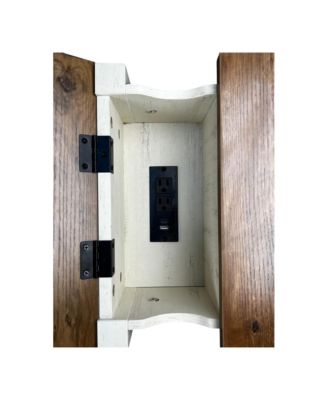 Streamdale Farmhouse End Table with Barn Door & Drawer, Charging Station