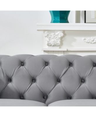 Streamdale 87" Chesterfield Velvet Sofa, Roll Arm, Nailhead Trim, Mid Century Modern