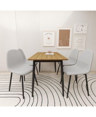 + 5-Piece + Wood Grain + Black Metal Legs + Dining Table & Chair Set