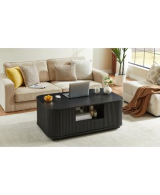  Modern Oval Coffee Table with Drawers - Black